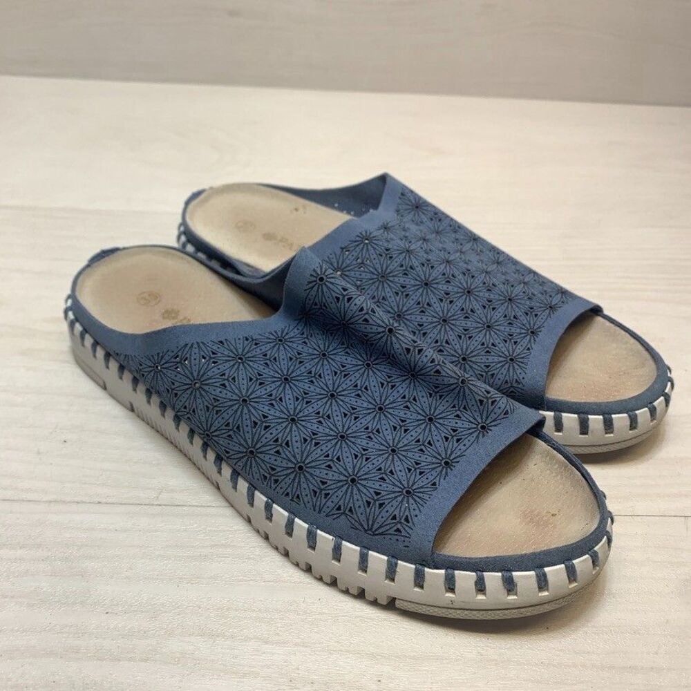 Patrizia by Spring Step Canopy Sandals Blue Leather Womens Sz 38 Slip On Slides